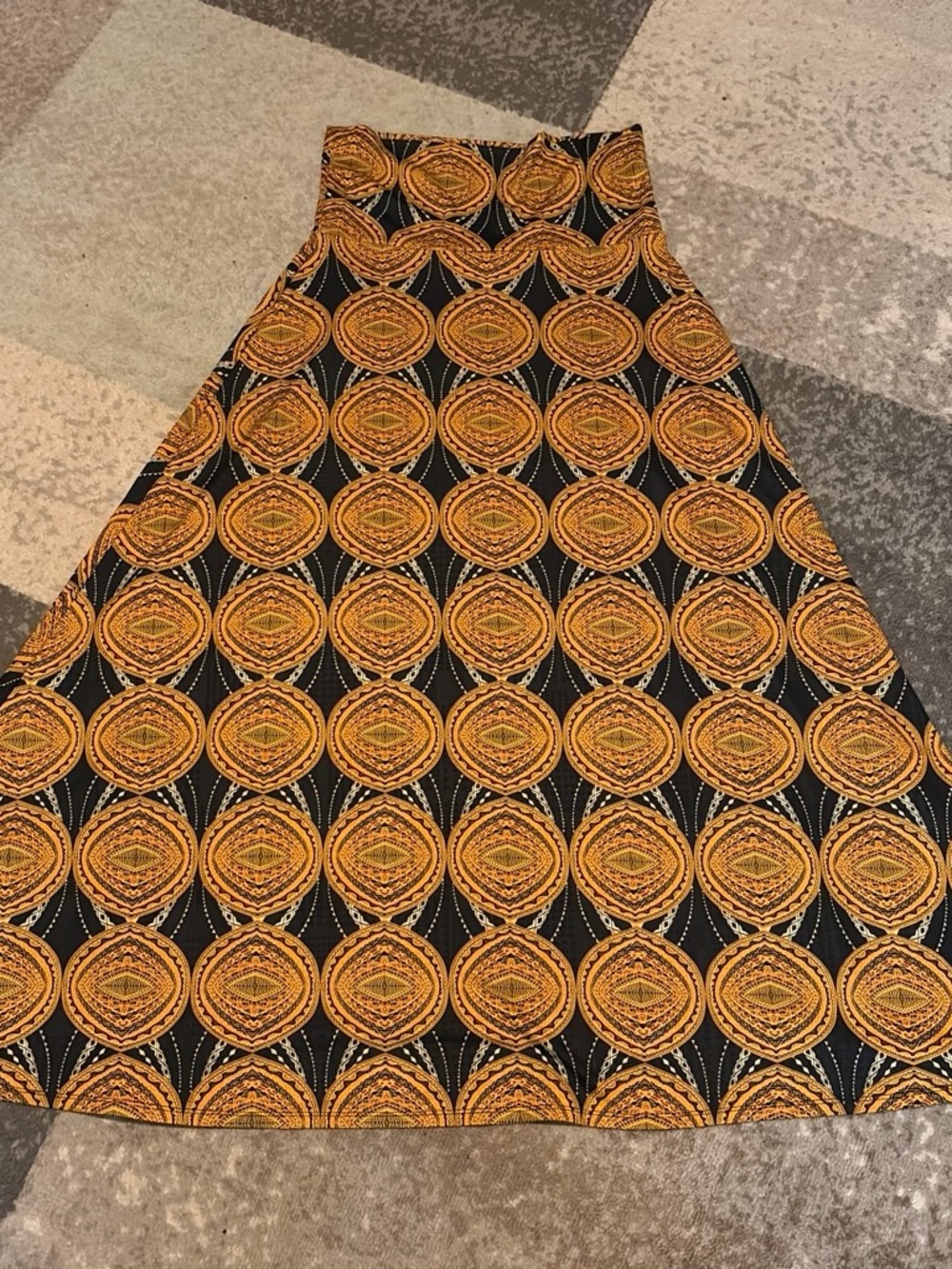 LuLaRoe A-Line Maxi Skirt - Black & Mustard Gold Medallions